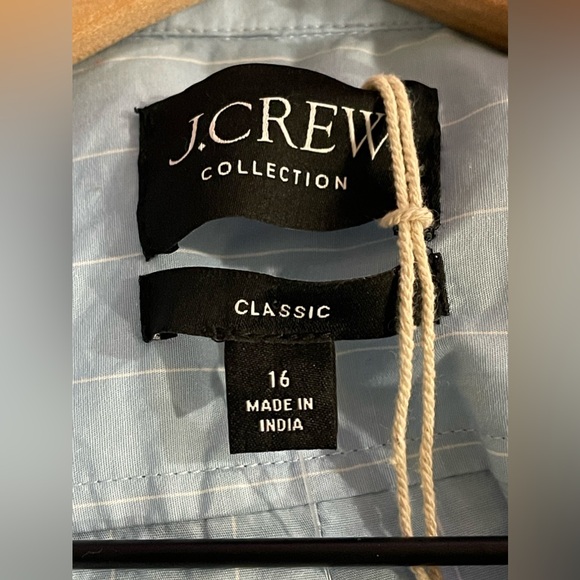 NWT J. Crew Collection Baby Blue White Pinstripe Embellished Crop Shirt Size 16 - Picture 10 of 11